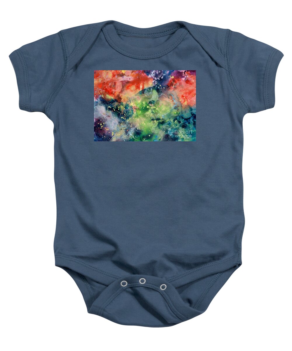 Abstract Baby Onesie featuring the painting Cosmic Clouds by Lucy Arnold