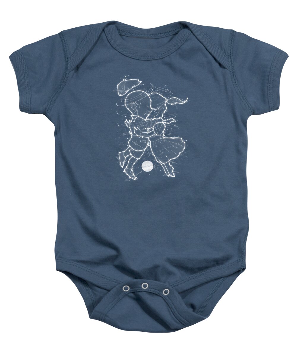 Astrology Baby Onesie featuring the painting Cosmo and Celeste Colorful Cosmological Night Sky Couple in Love Ice Blue by Philipp Rietz