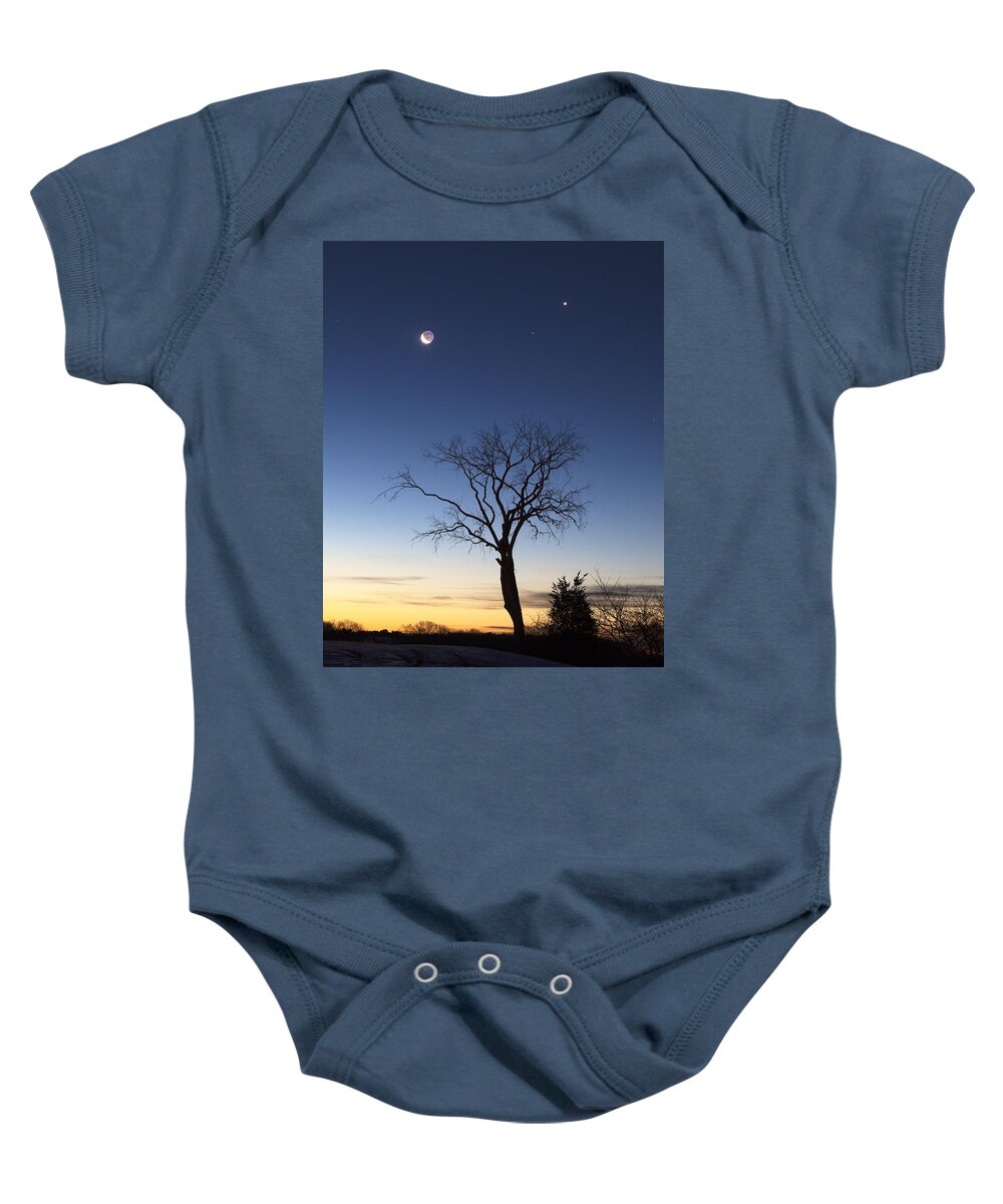 Portsmouth Baby Onesie featuring the photograph Crescent Moon and Venus by Eric Gendron