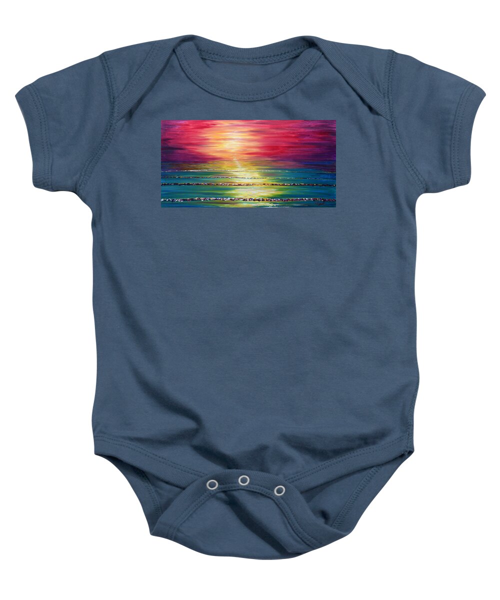 Magenta Baby Onesie featuring the painting Biarritz Sunset France by Pete Caswell