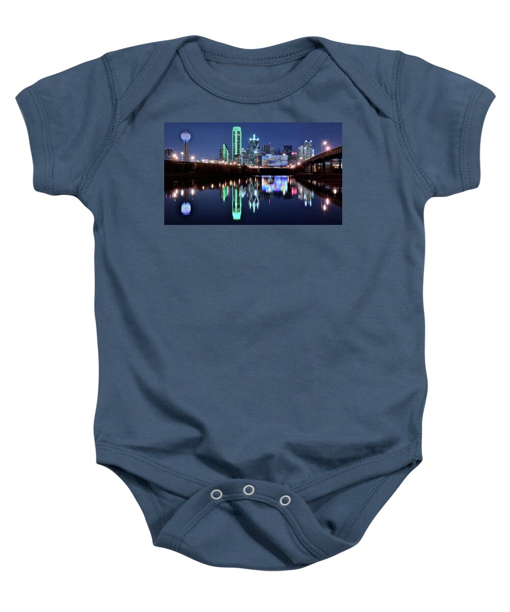 Dallas Baby Onesie featuring the photograph Dallas Dark Blue Night by Frozen in Time Fine Art Photography