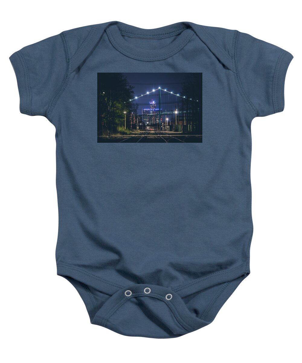 Detroit Baby Onesie featuring the photograph Detroit from the rails at night by Jay Smith