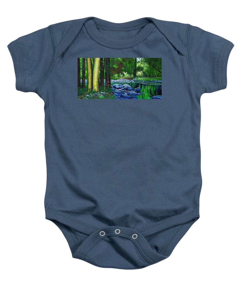 Forest Baby Onesie featuring the painting Forest Stream by Michael Frank