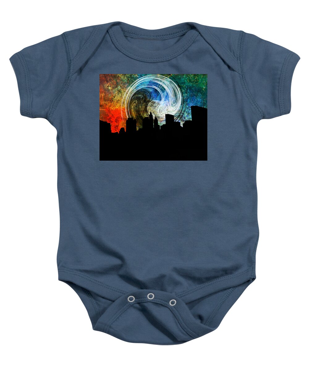 Art Baby Onesie featuring the mixed media Forgotten City Night by Ally White
