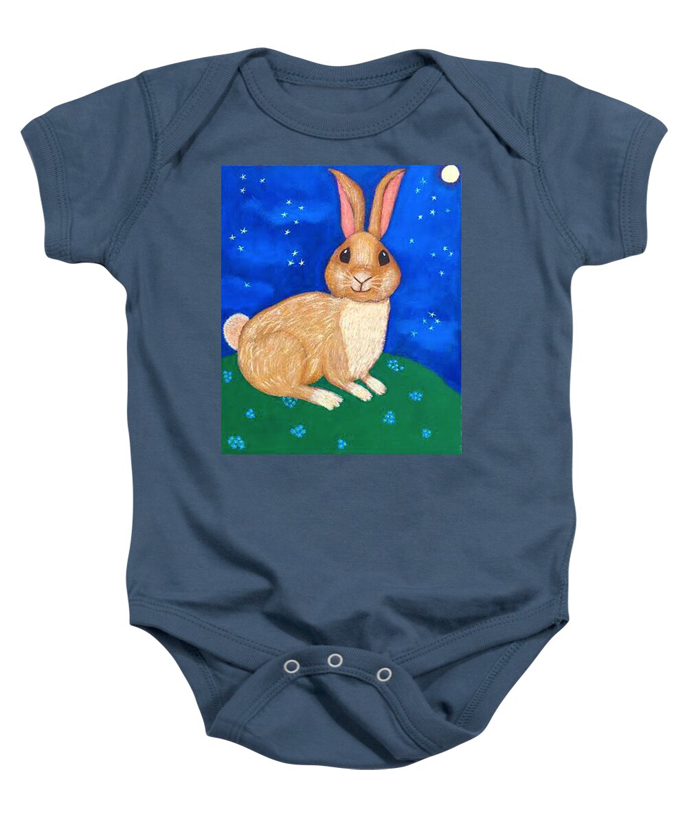 Rabbit Baby Onesie featuring the painting Hare in the Moonlight by Sue Gurland