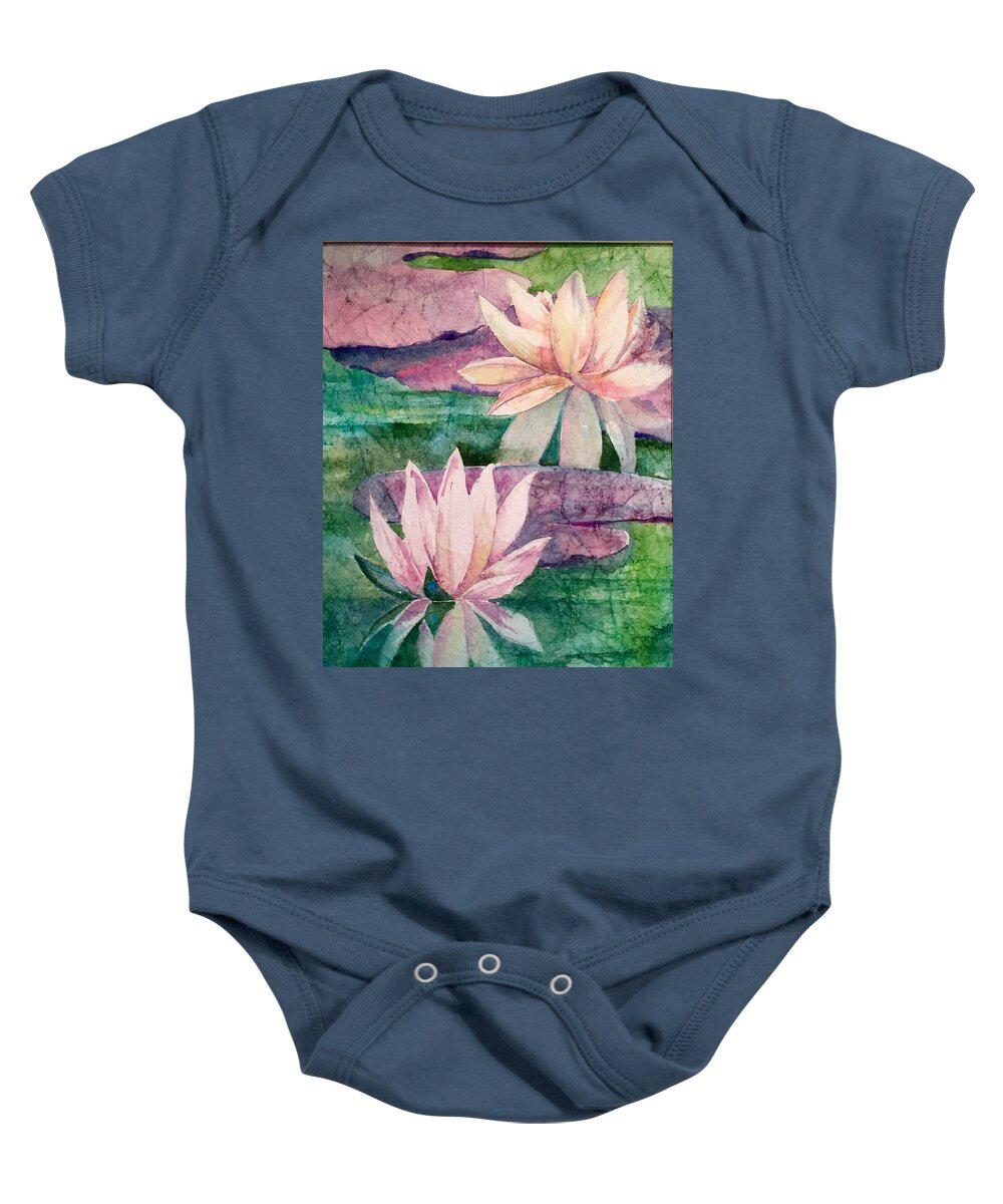 Floral Baby Onesie featuring the painting Lilies in Batik by Michael Pearson