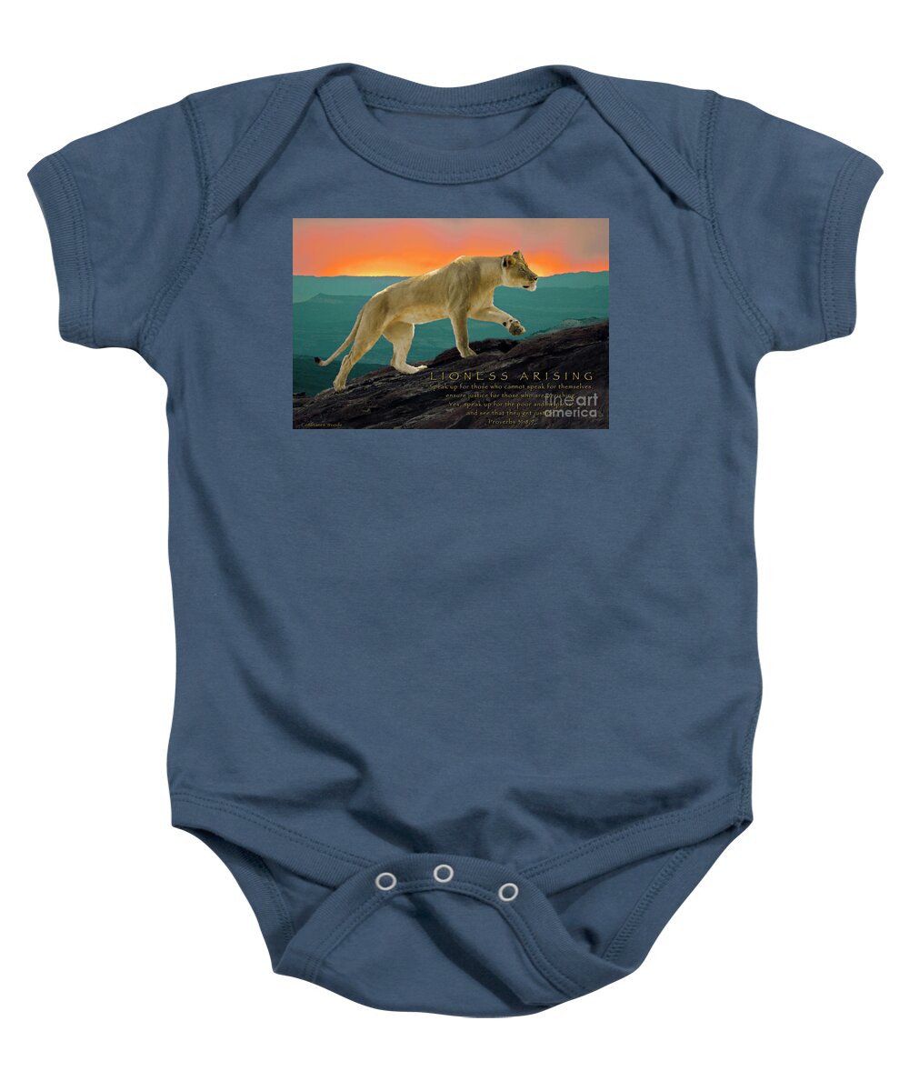 Lioness Baby Onesie featuring the digital art Lioness Arising #1 by Constance Woods