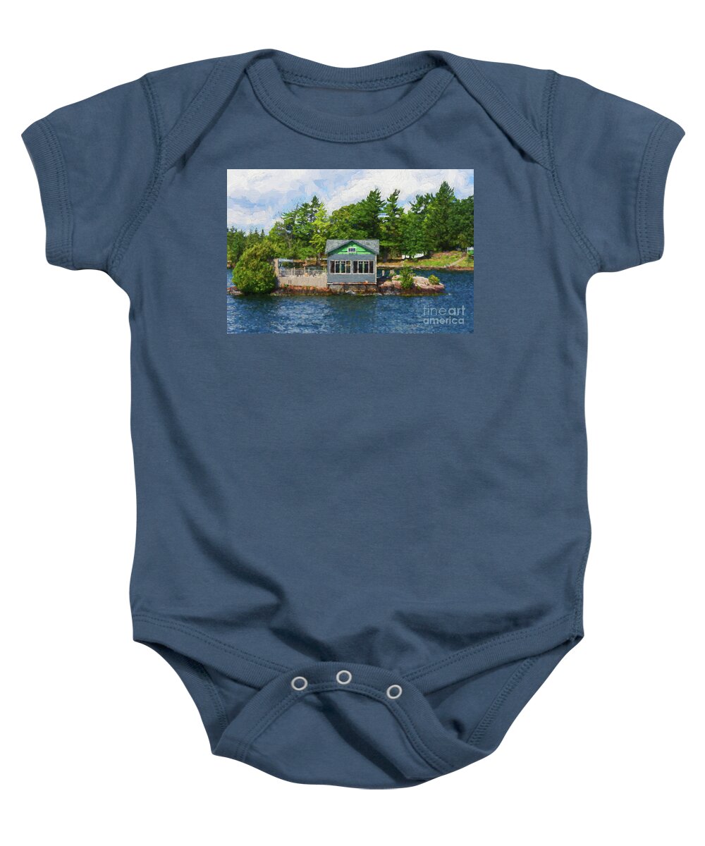 Islands Baby Onesie featuring the photograph Little cabin on an island - painterly by Les Palenik