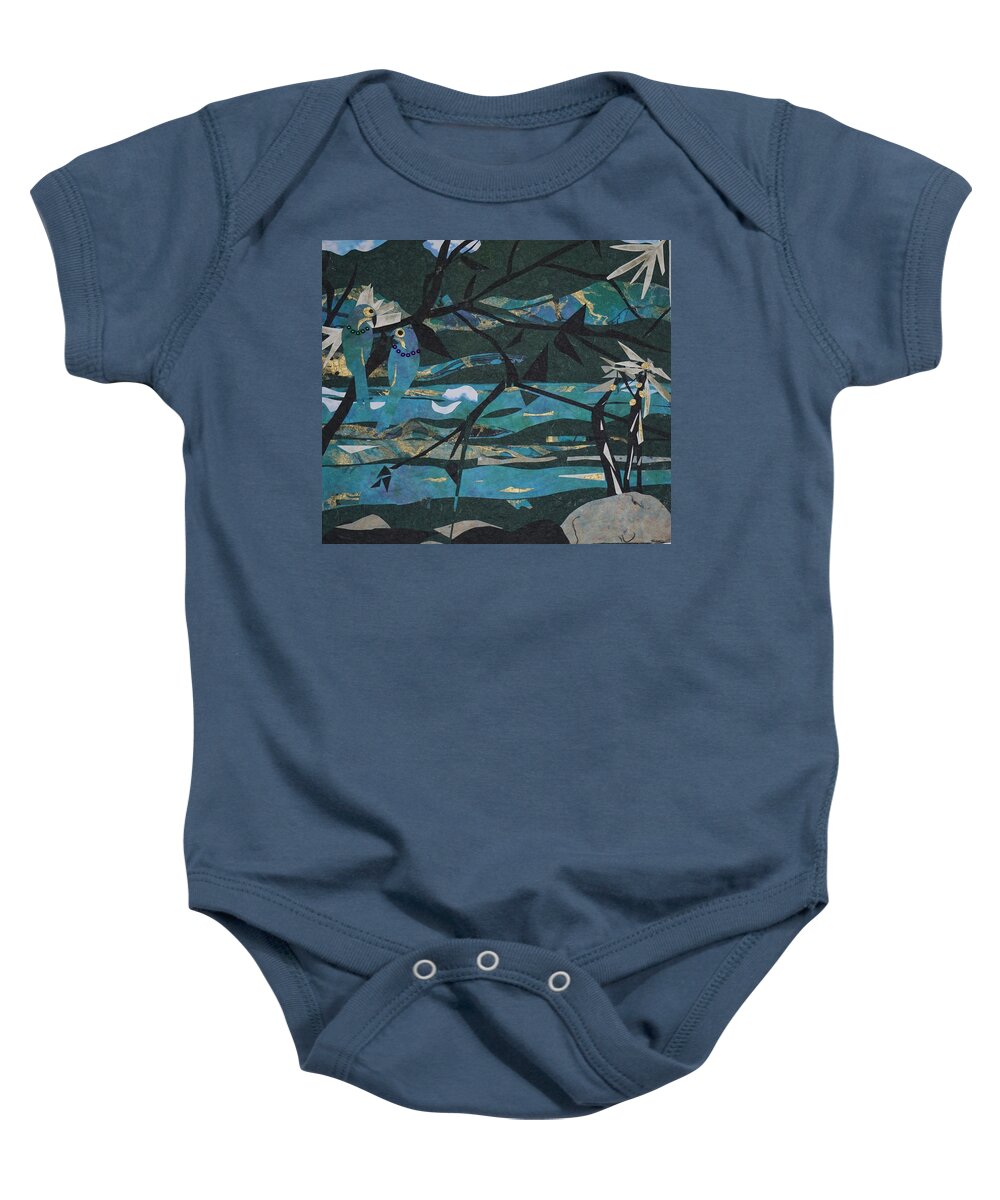 Matisse Inspired Baby Onesie featuring the mixed media Mardi Gras Macaws Carnival Through A Birdseye View by Robin Miller-Bookhout