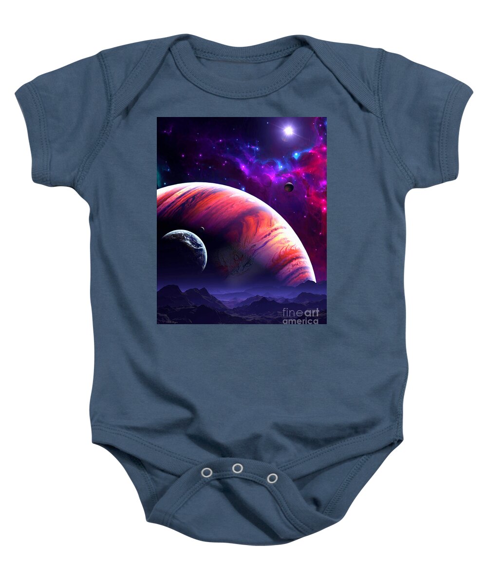 Abstracts Baby Onesie featuring the digital art Mystical Feline World Guardian by DB Hayes