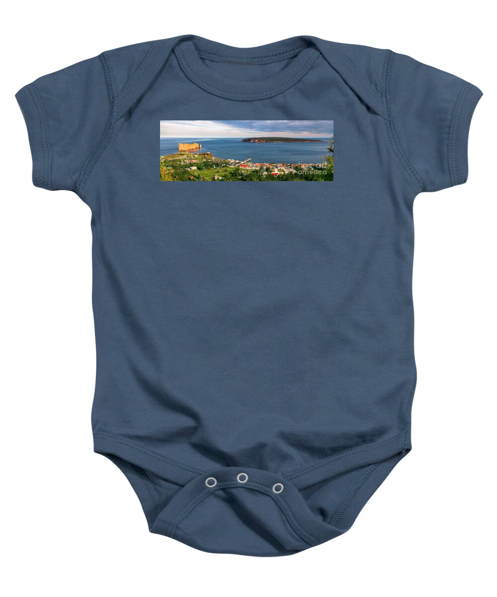 Perce Baby Onesie featuring the photograph Panoramic view in Perce Quebec by Elena Elisseeva