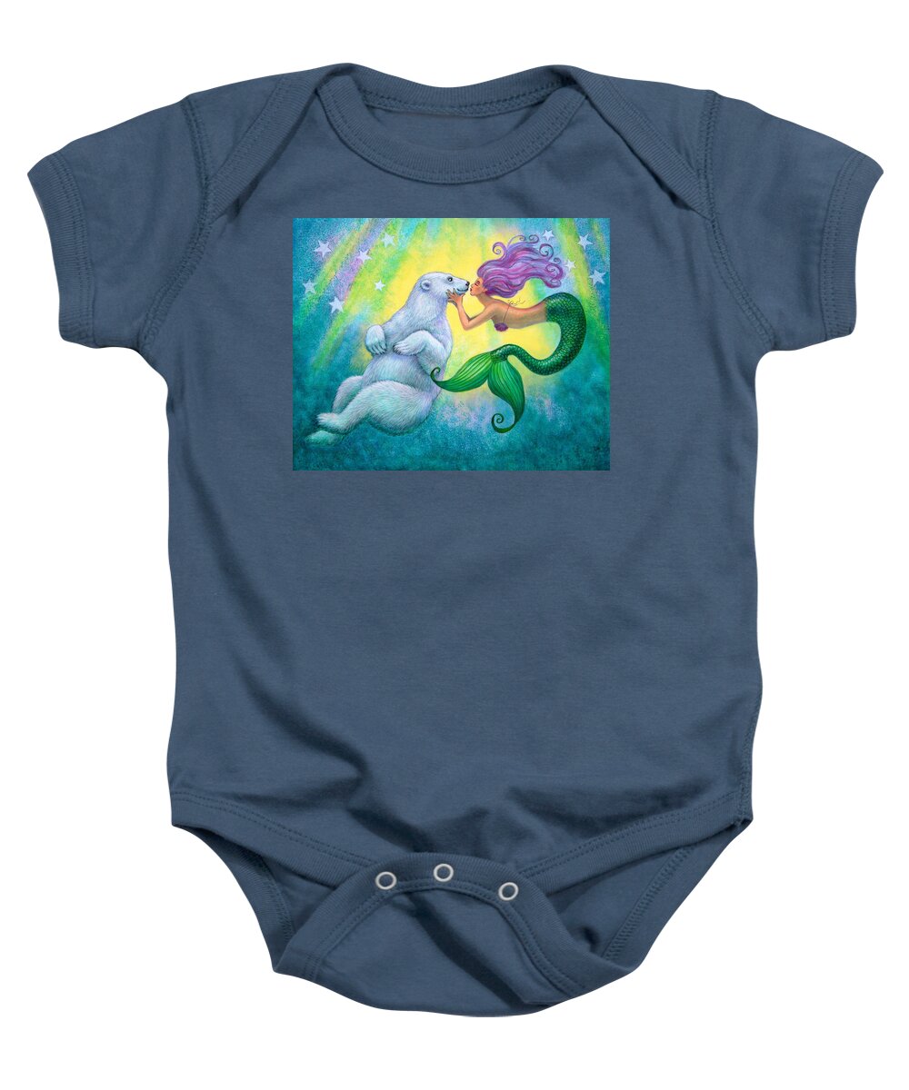 Mermaids Baby Onesie featuring the painting Polar Bear Kiss by Sue Halstenberg