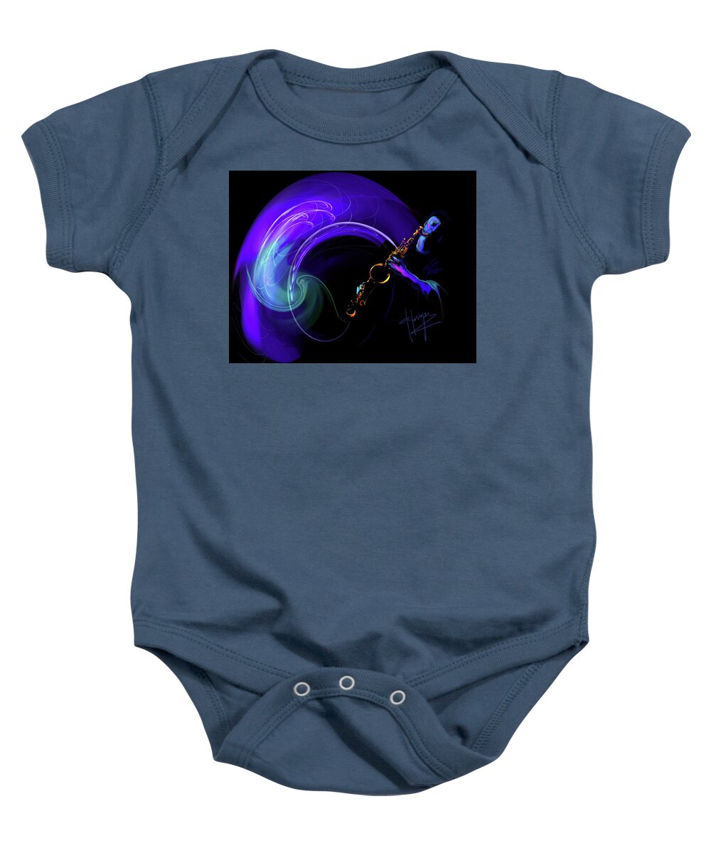 Guitar Baby Onesie featuring the painting Purple Moon by DC Langer