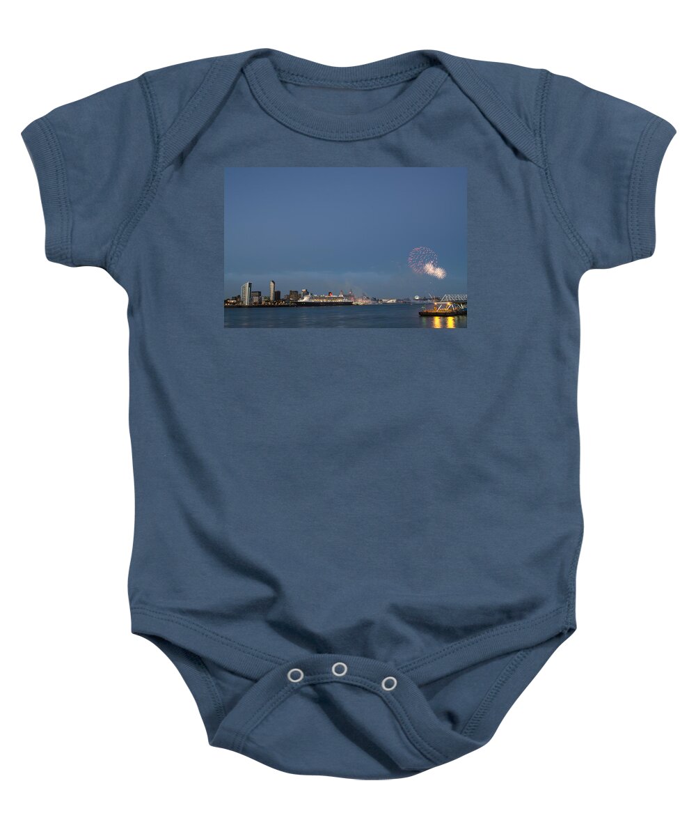  Cunard Baby Onesie featuring the photograph Queen Mary 2 celebrates #175 by Spikey Mouse Photography