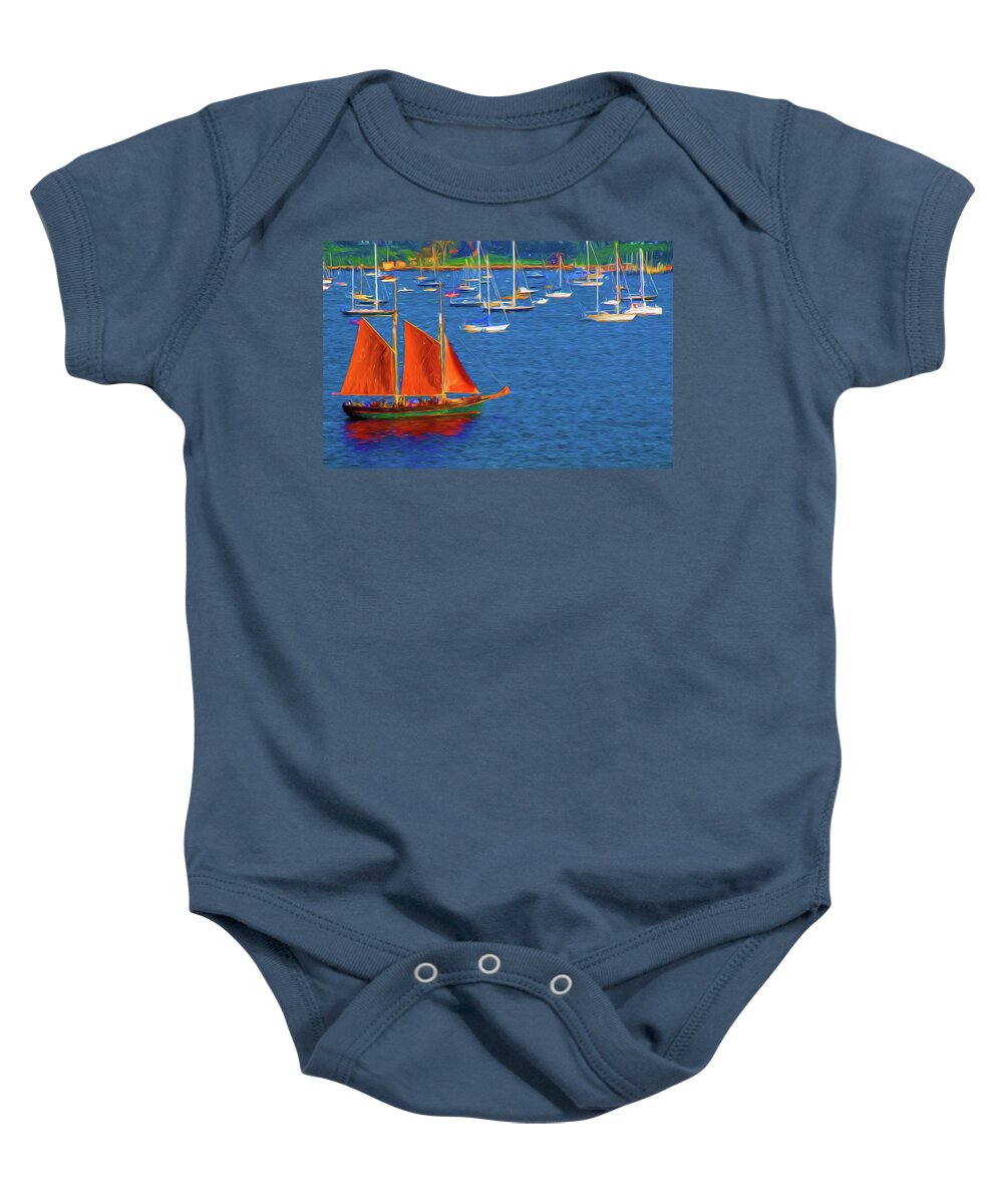 Red Baby Onesie featuring the photograph Red Sails at Newport Harbour 2 by Ginger Wakem