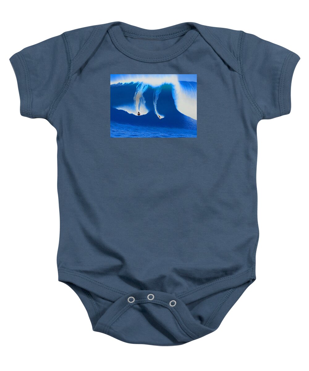 Surfing Baby Onesie featuring the painting Log Cabins 1998 by John Kaelin