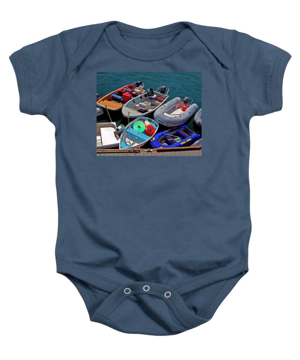 Boats Baby Onesie featuring the painting Safety First by Snake Jagger