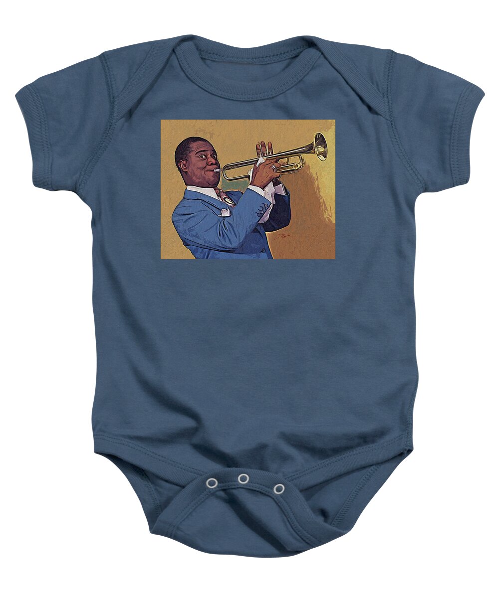 Louis Baby Onesie featuring the digital art Satchmo by Charlie Roman