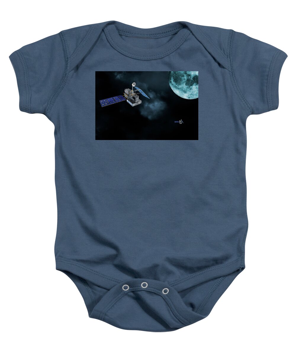 Satellites Baby Onesie featuring the photograph Satellites in orbit around the moon by Christian Lagereek