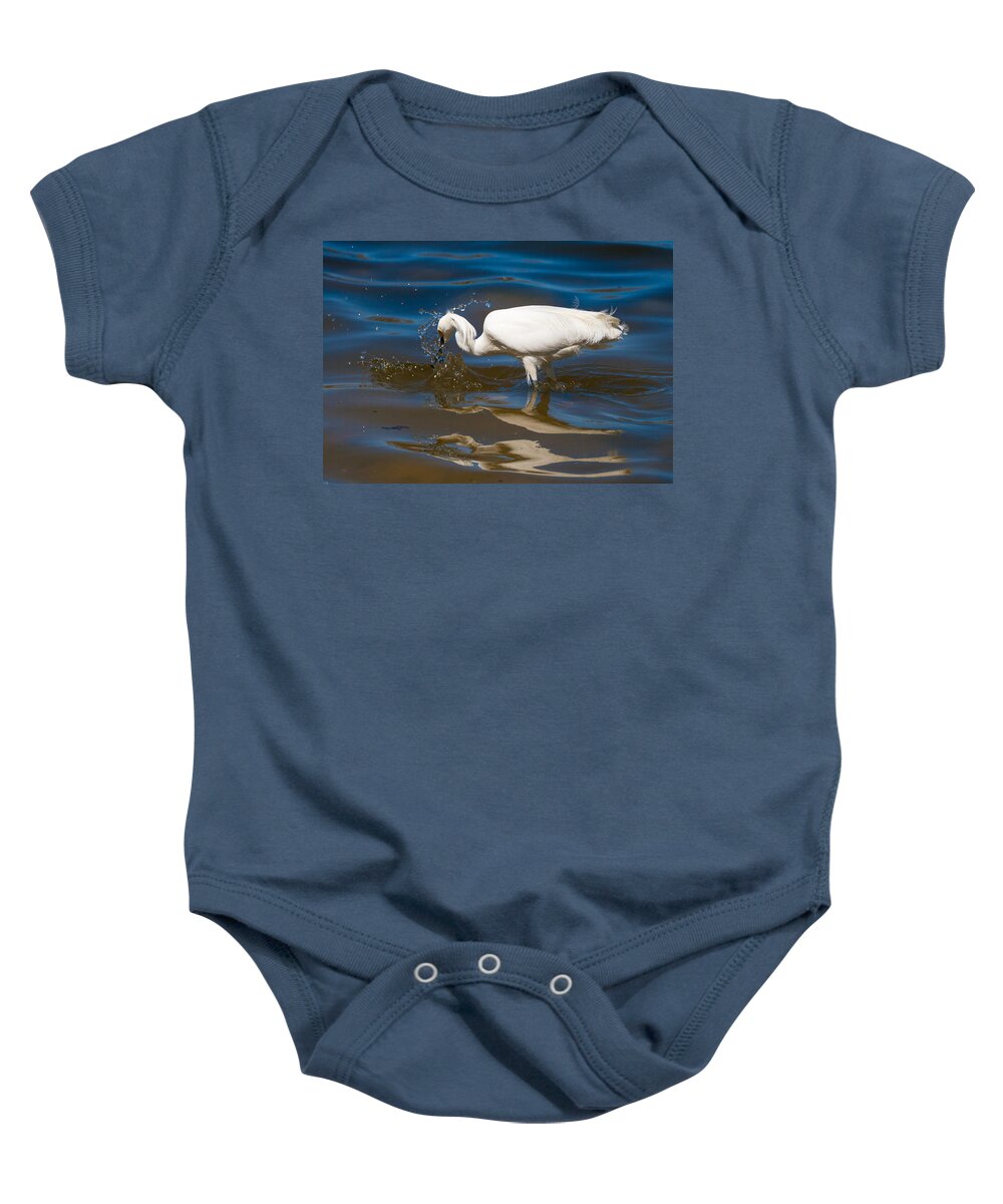 Snowy Egret Baby Onesie featuring the photograph Snowy Egret fishing #3 by Mindy Musick King