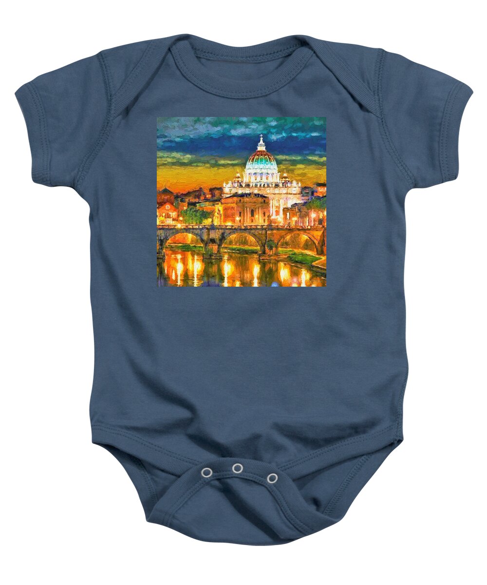 Catholic Baby Onesie featuring the painting St. Peter's Basilica Nbr 1 by Will Barger