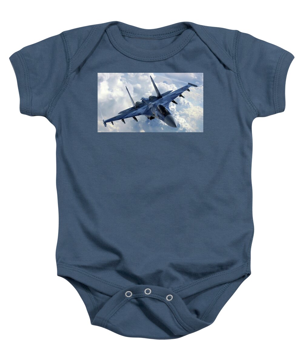 Sukhoi Su-35 Baby Onesie featuring the photograph Sukhoi Su-35 by Jackie Russo