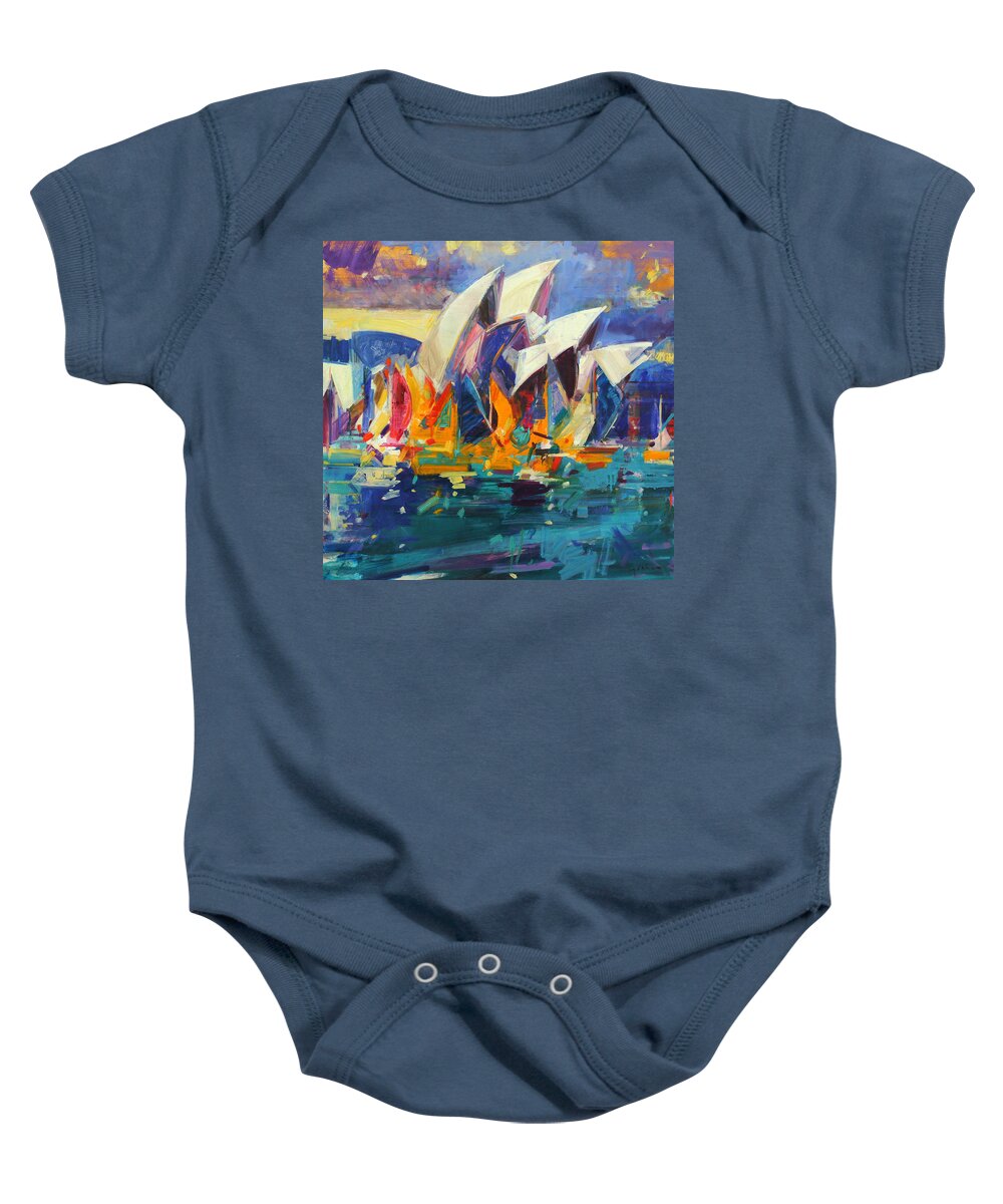 Sydney Baby Onesie featuring the painting Sydney Flying Colours by Peter Graham