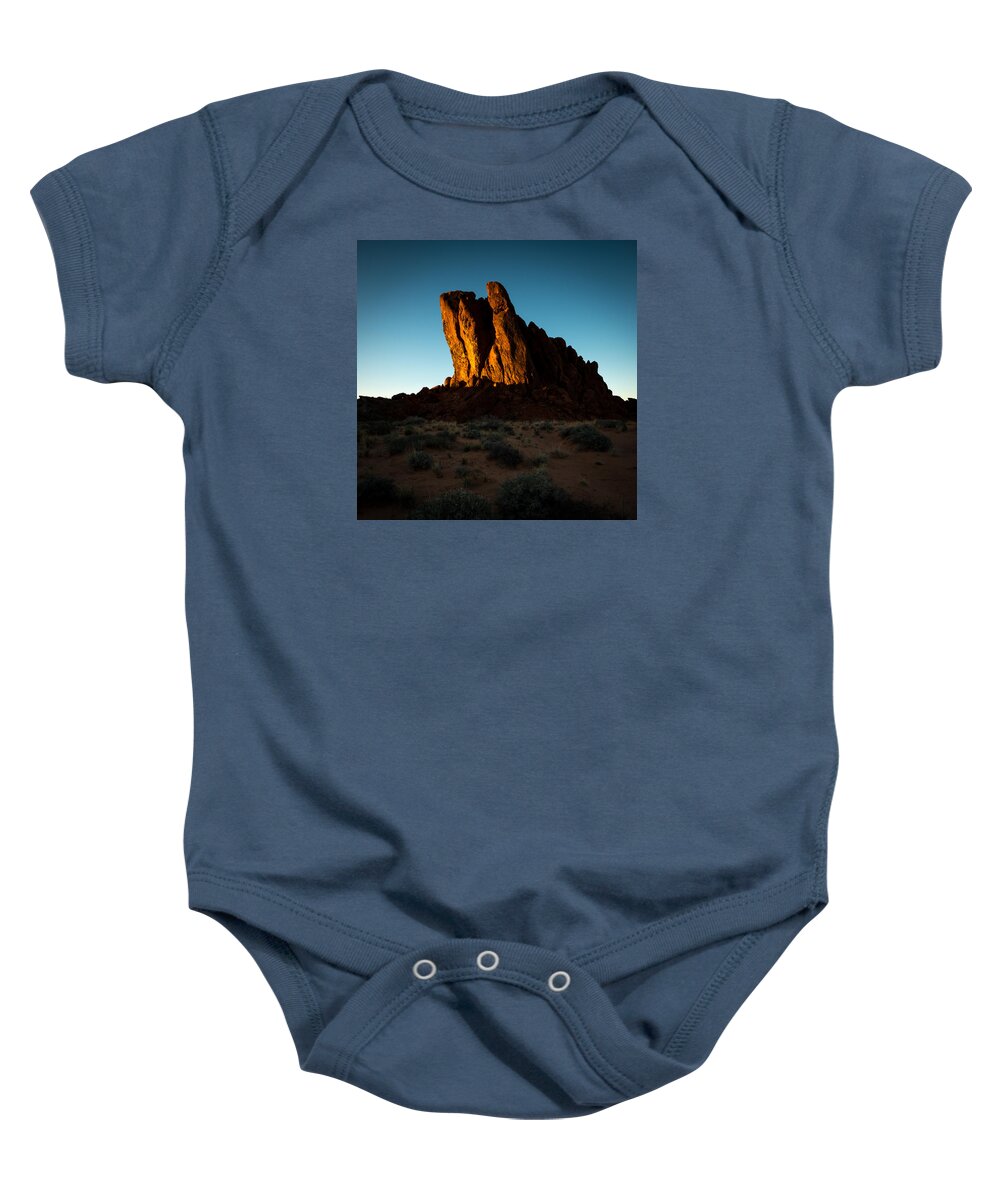 Valley Of Fire Baby Onesie featuring the photograph The Last Light by Mark Rogers