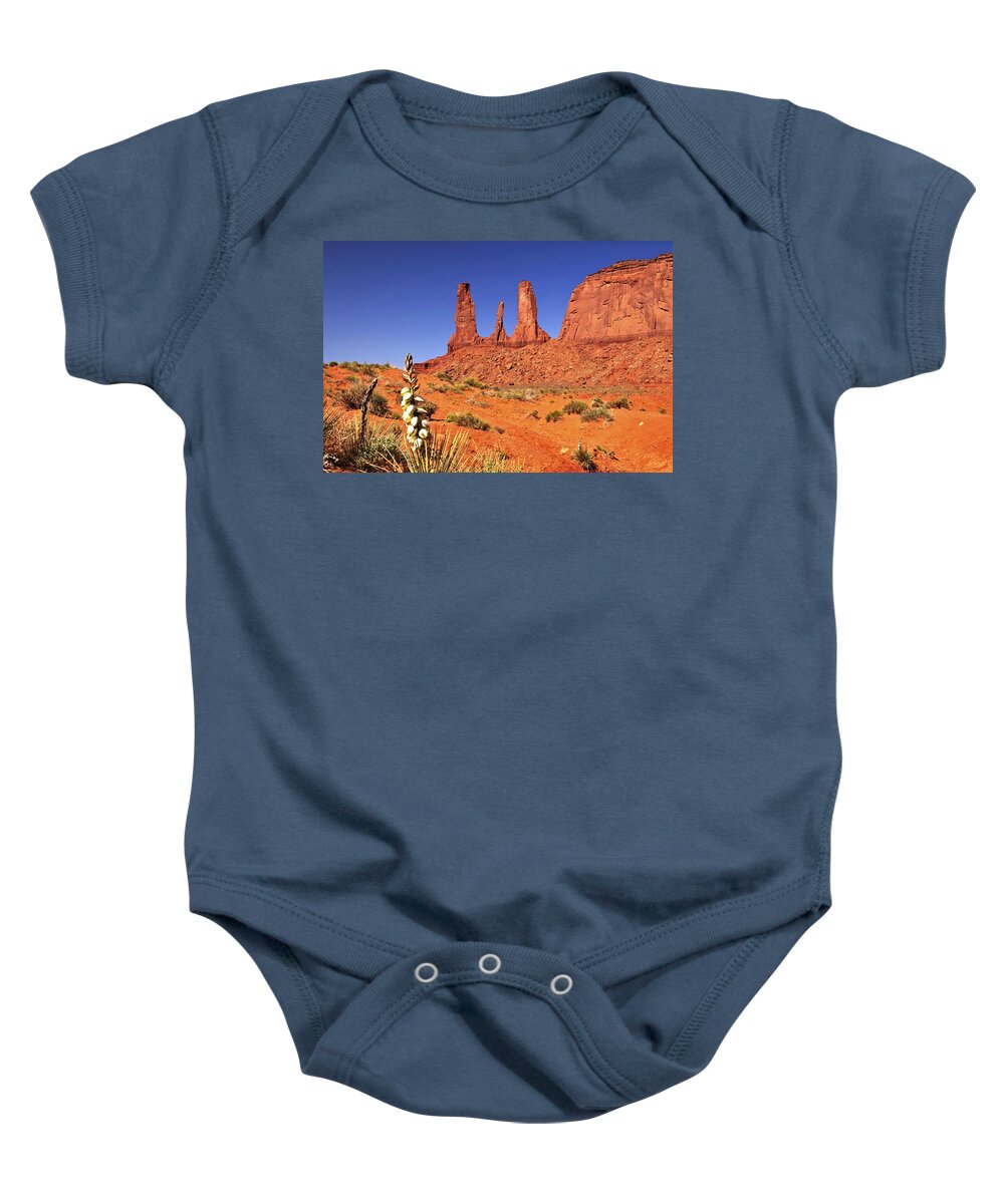 Monument Valley Baby Onesie featuring the photograph The Three Sisters by Don Mercer