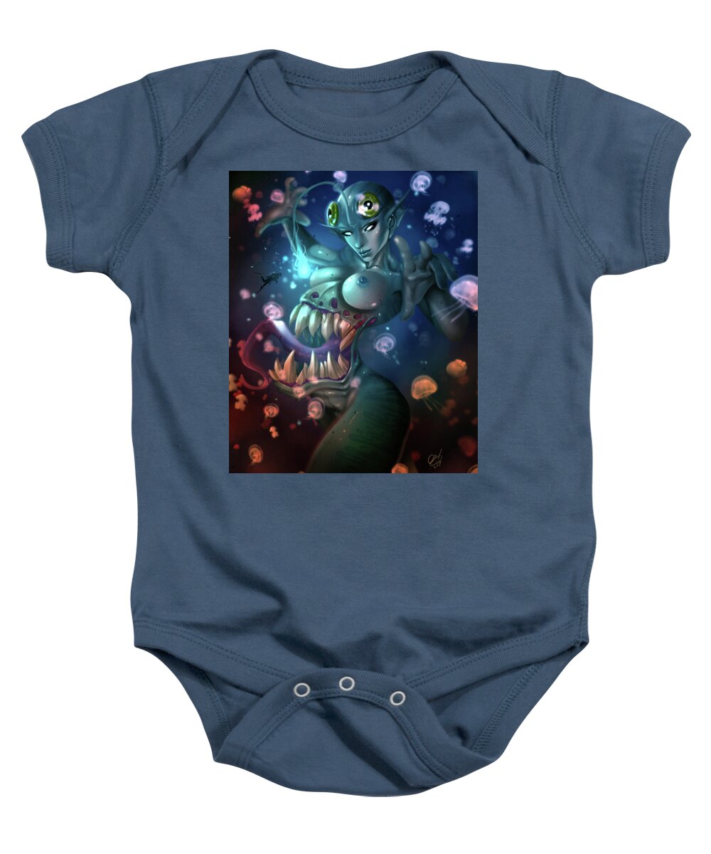 Cthulu Baby Onesie featuring the painting The Trap by Pete Tapang