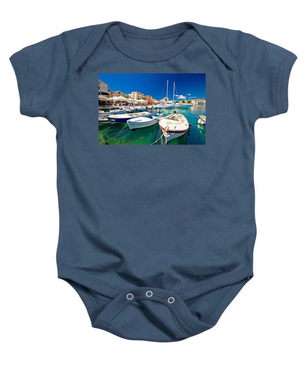 Harbor Baby Onesie featuring the photograph Town of Primosten harbor and waterfront by Brch Photography