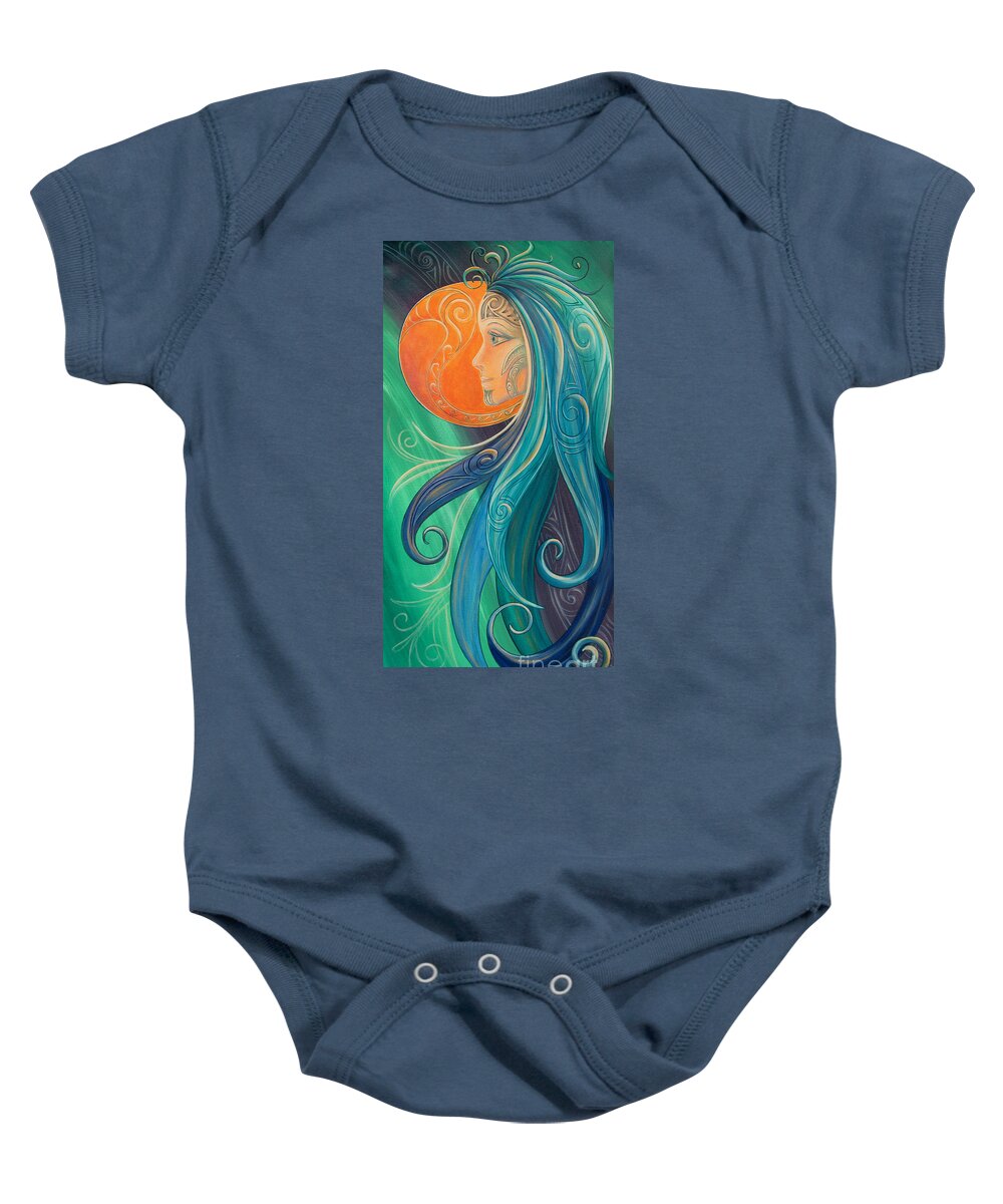 Moon Baby Onesie featuring the painting Tribal Moon Goddess 1 by Reina Cottier