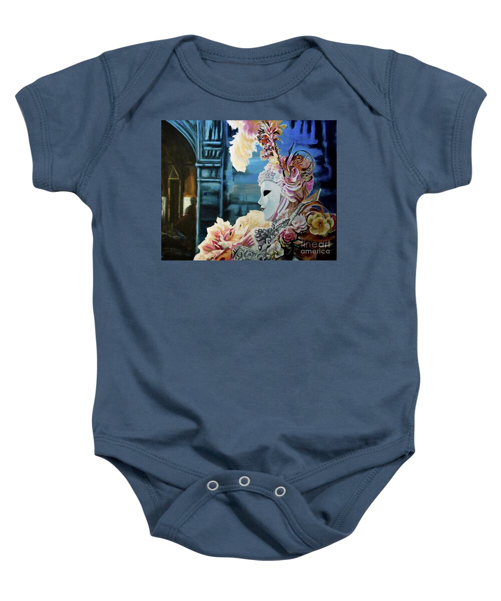 Venetian Mask Baby Onesie featuring the painting Venetian Mask 6 by Elaine Berger
