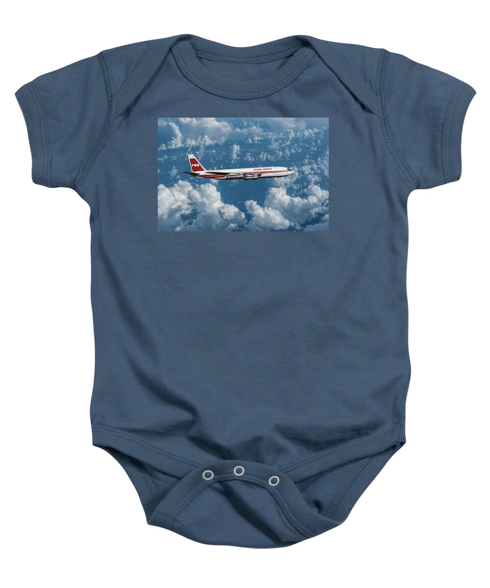 Trans World Airlines Baby Onesie featuring the mixed media Classic TWA Boeing 707 by Erik Simonsen