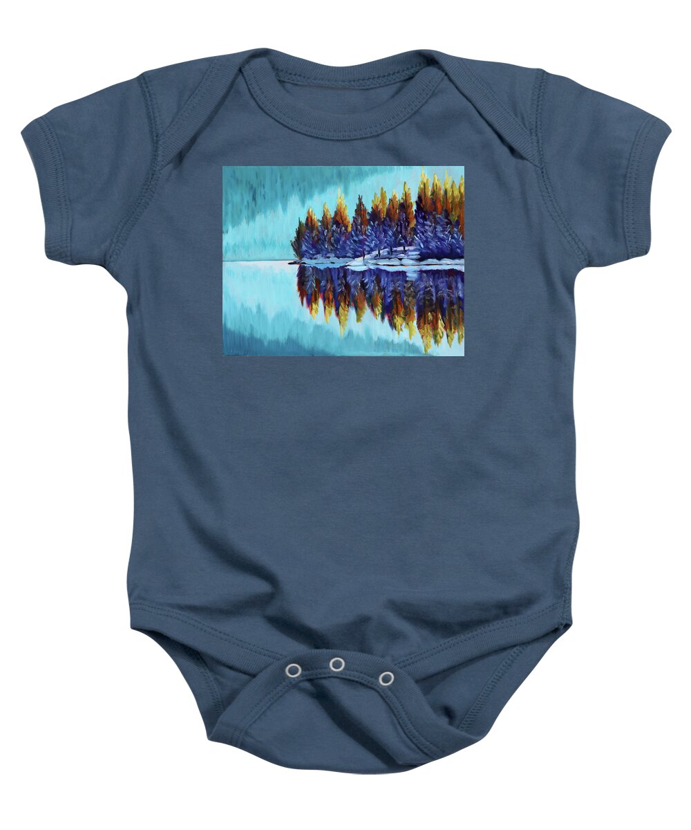 Winter Baby Onesie featuring the painting Winter - Mountain Lake by Kevin Hughes