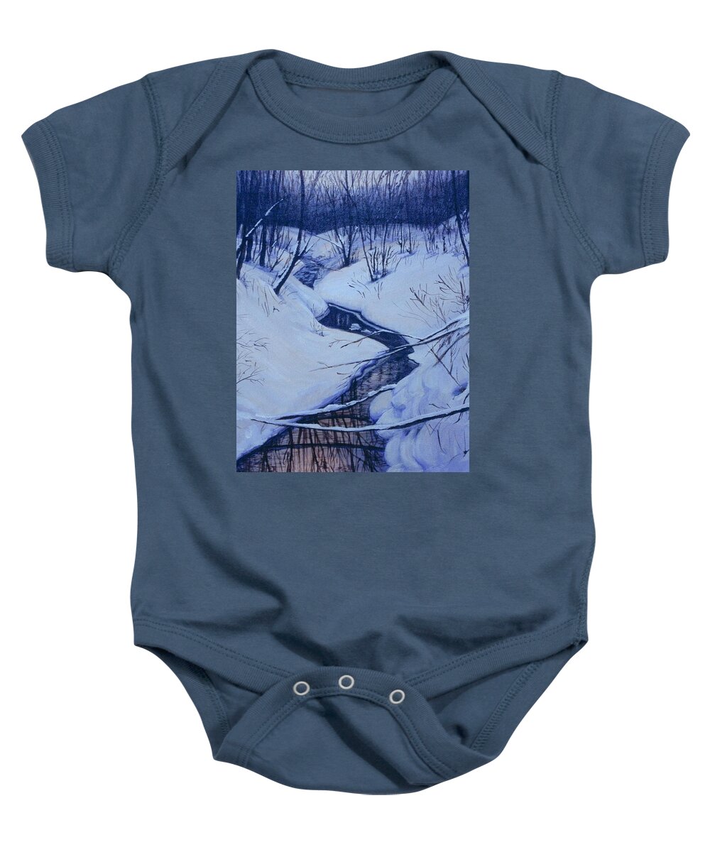  Baby Onesie featuring the painting Winter's Stream by Barbel Smith