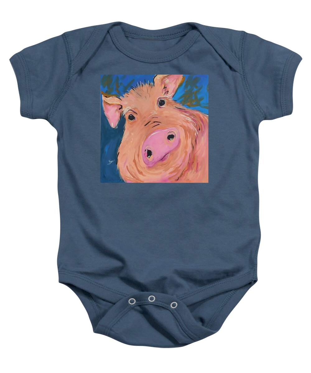 Pig Baby Onesie featuring the painting You're Such a Ham by Terri Einer