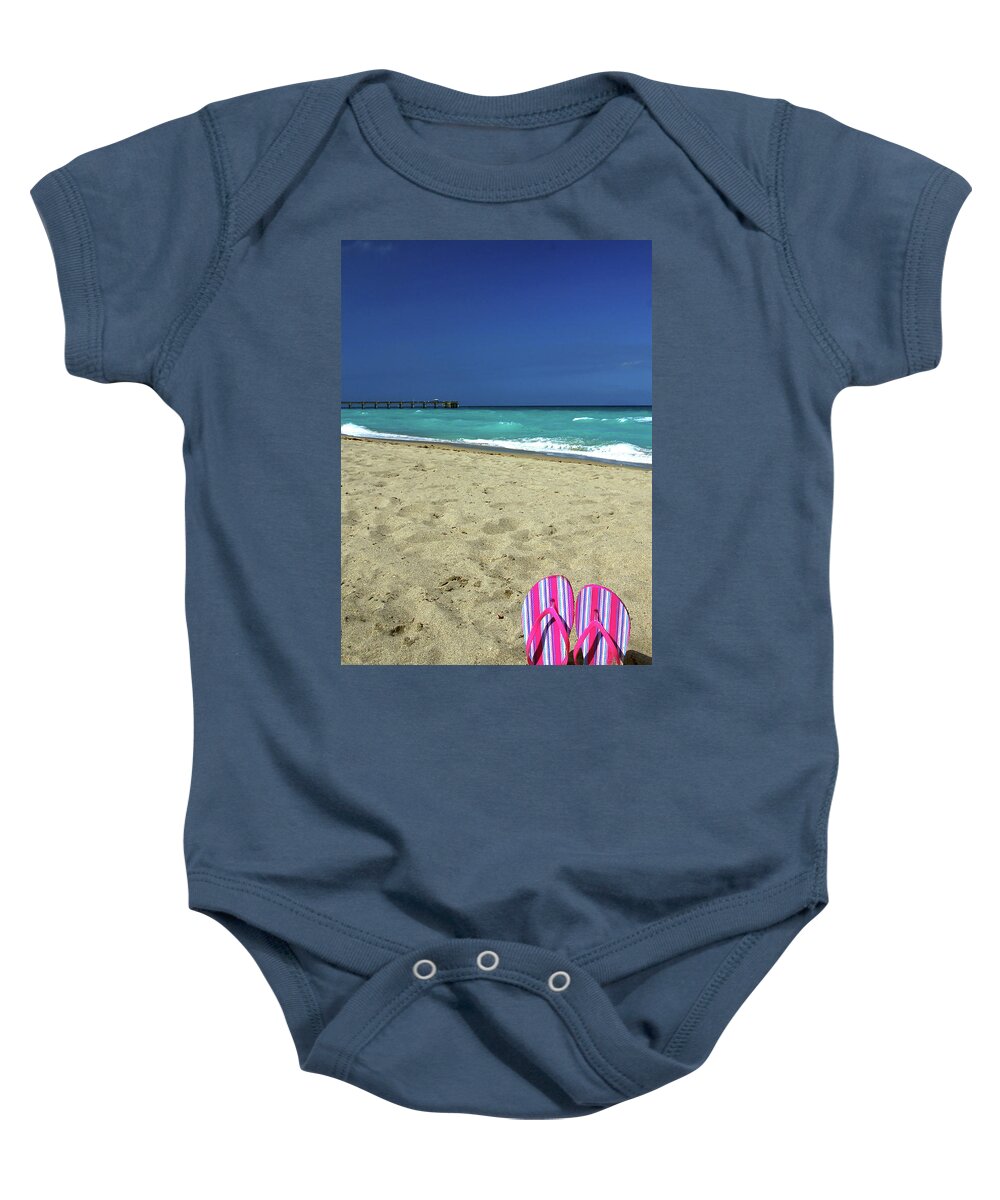 Atlantic Ocean Baby Onesie featuring the photograph Flip Flops on the Beach by Tito Slack