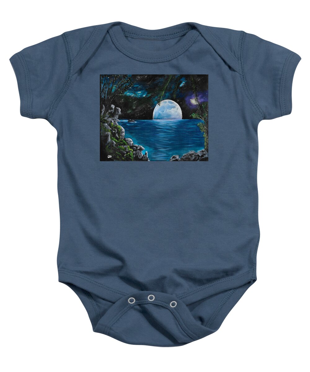 Blue Moon Baby Onesie featuring the painting Moon light Island by David Bigelow