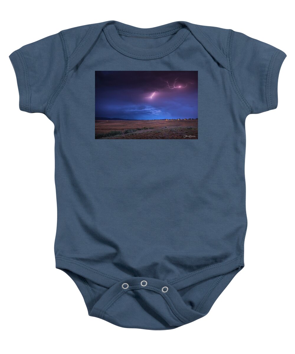 Lightning Baby Onesie featuring the photograph No Contact by Aaron Burrows