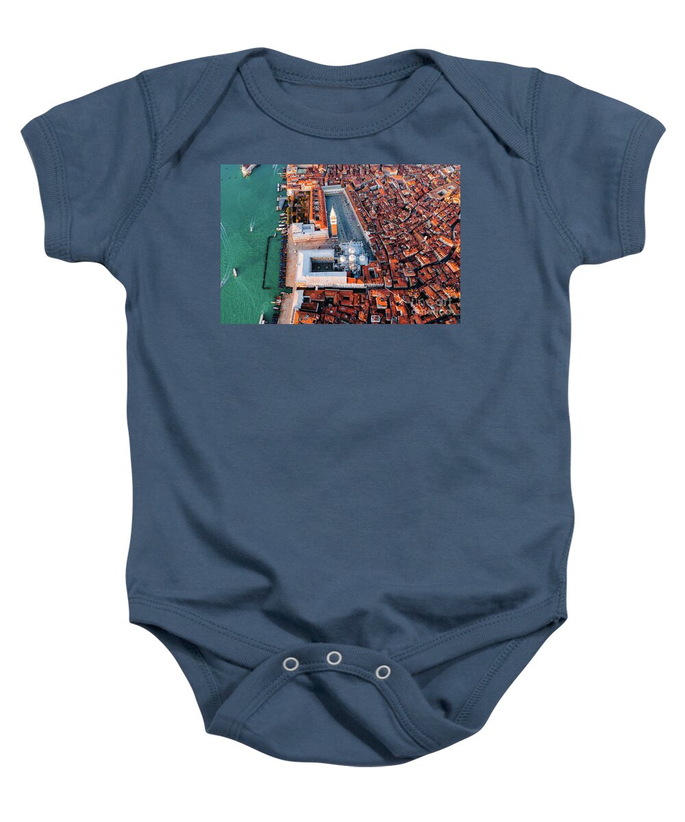 Aerial Baby Onesie featuring the photograph Overhead of St Mark's square, Venice, Italy by Matteo Colombo