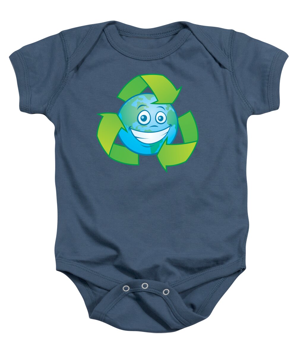 Green Baby Onesie featuring the digital art Planet Earth Recycle Cartoon Character by John Schwegel