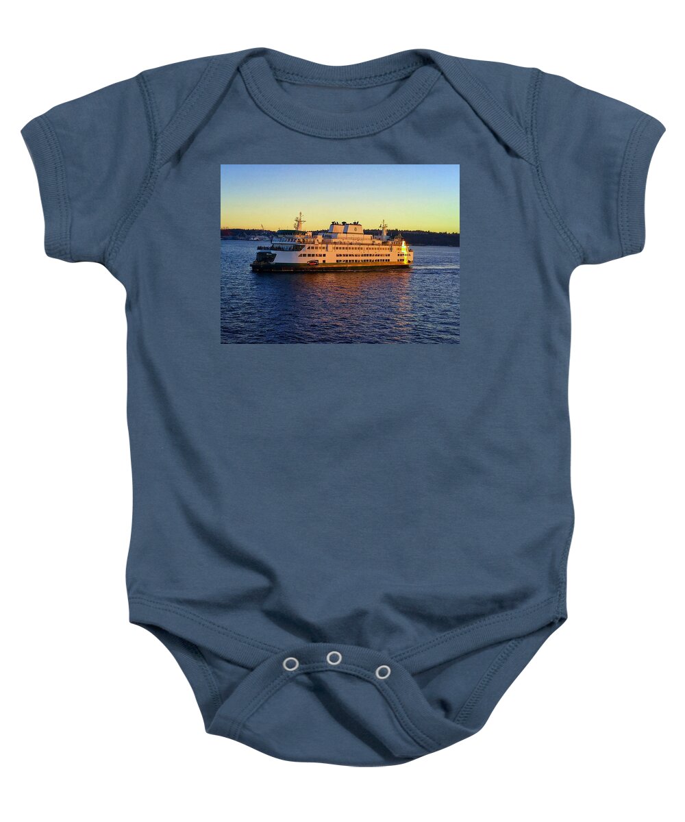 Ferry Baby Onesie featuring the photograph Sunset Ferry Reflection by Jerry Abbott