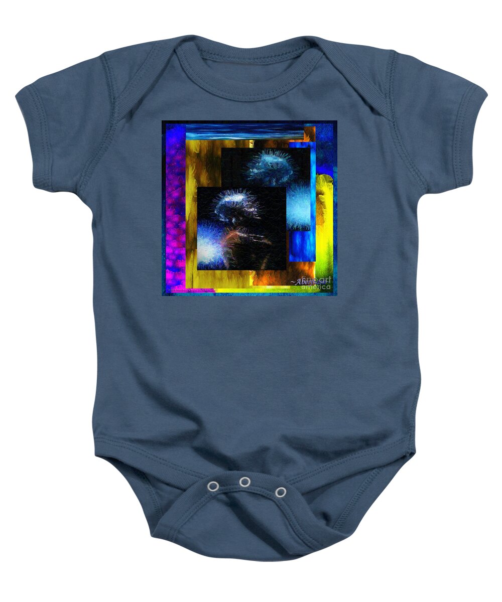 Music Celebrity Baby Onesie featuring the mixed media These Colors I Hear When Nancy Wilson Sings Turned to Blue by Aberjhani