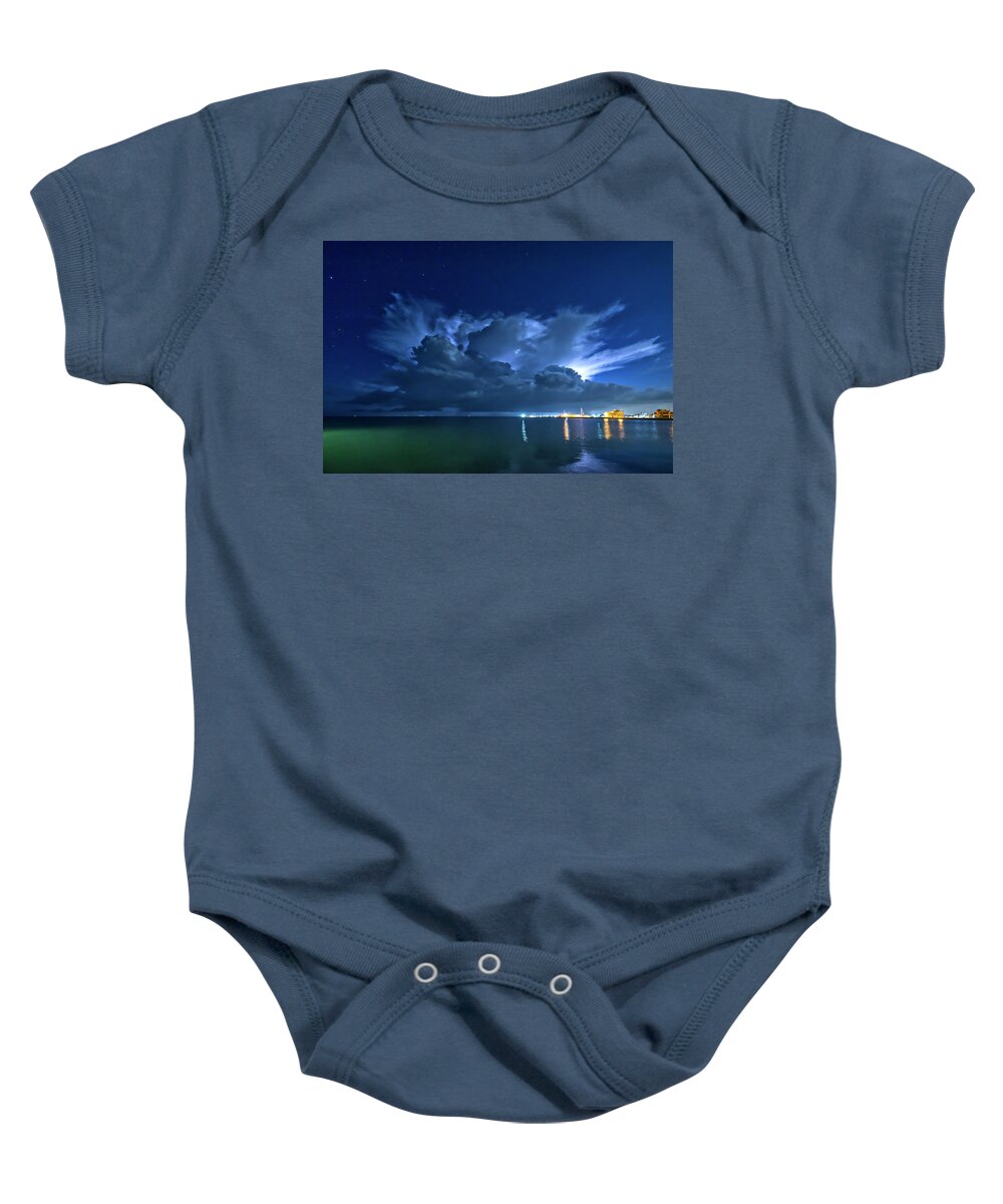 Waterfront Baby Onesie featuring the photograph Waterfront Lightening by Ty Husak