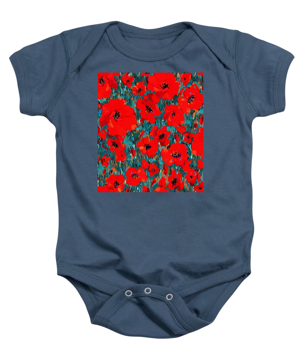 Red Poppies Baby Onesie featuring the digital art Wild Red Poppies by L Diane Johnson