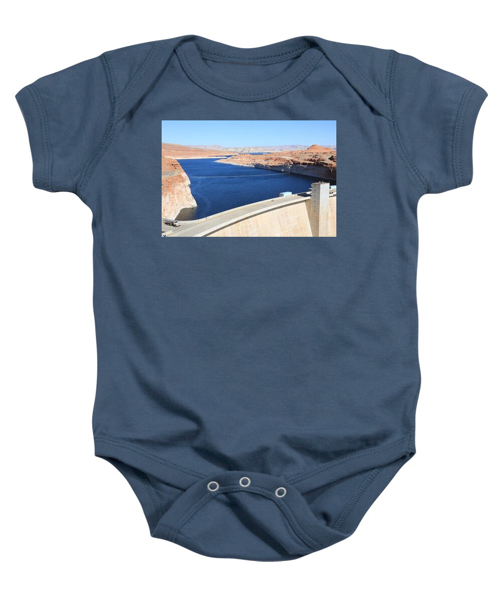 Glen Canyon Dam Baby Onesie featuring the photograph Glen Canyon Dam and Lake Powell #2 by Richard Krebs