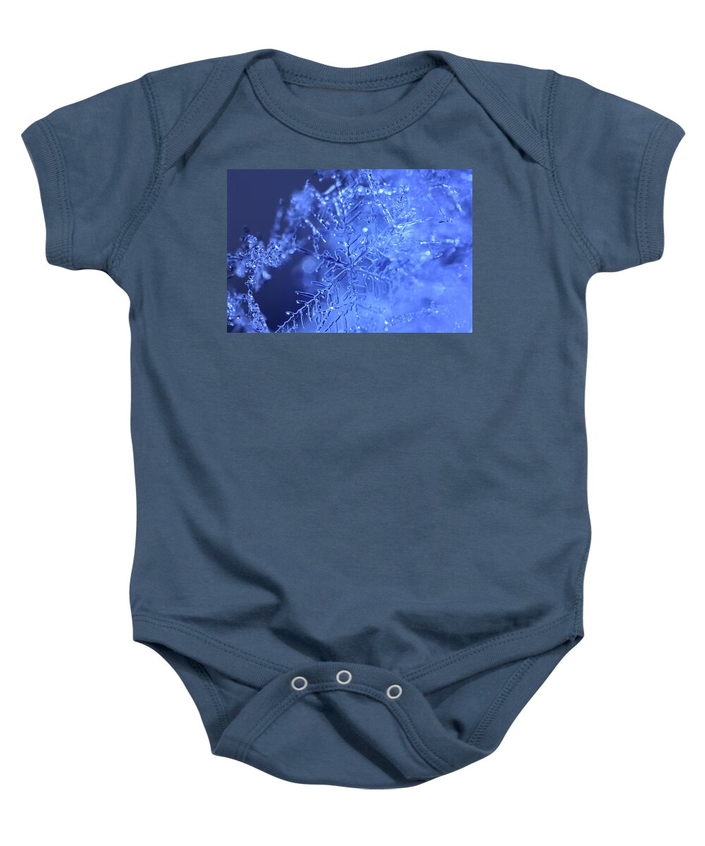 Abstract Baby Onesie featuring the photograph A fragile blue snowflake by Ulrich Kunst And Bettina Scheidulin