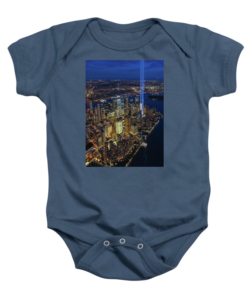 Aerial Baby Onesie featuring the photograph A Tribute In light Aerial by Susan Candelario
