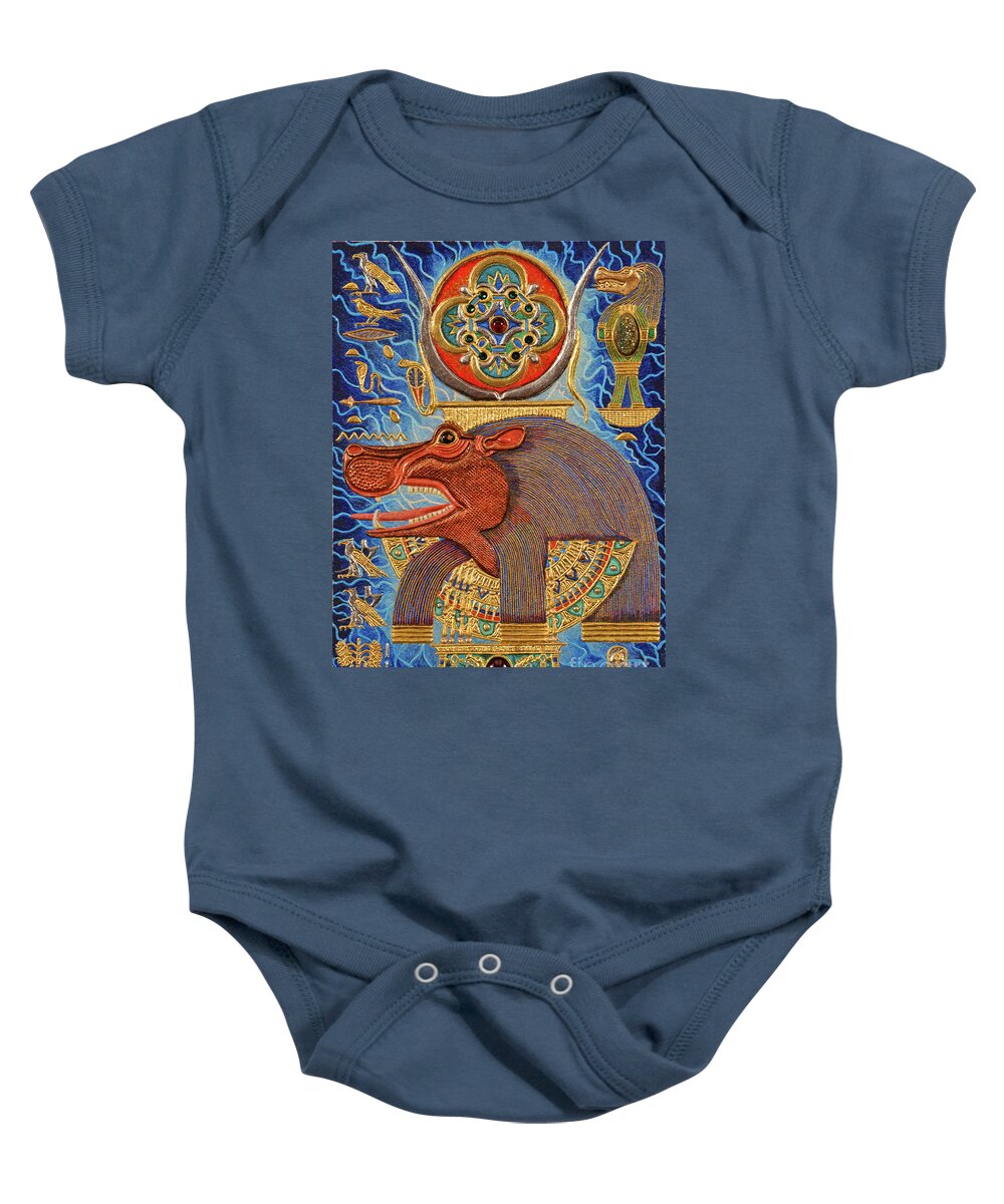 Ancient Baby Onesie featuring the mixed media Akem-Shield of Taweret Who Belongs to the Doum Palm by Ptahmassu Nofra-Uaa